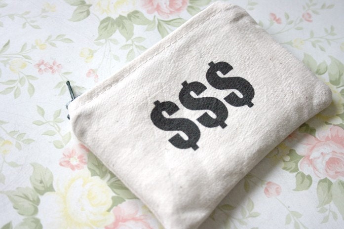 Triple Dollar zip case / pouch / purse - screen printed - Small