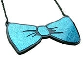 Glitzy, sparkly bow tie necklace (topaz blue)