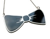 Glitzy, sparkly bow tie necklace (Black and white)