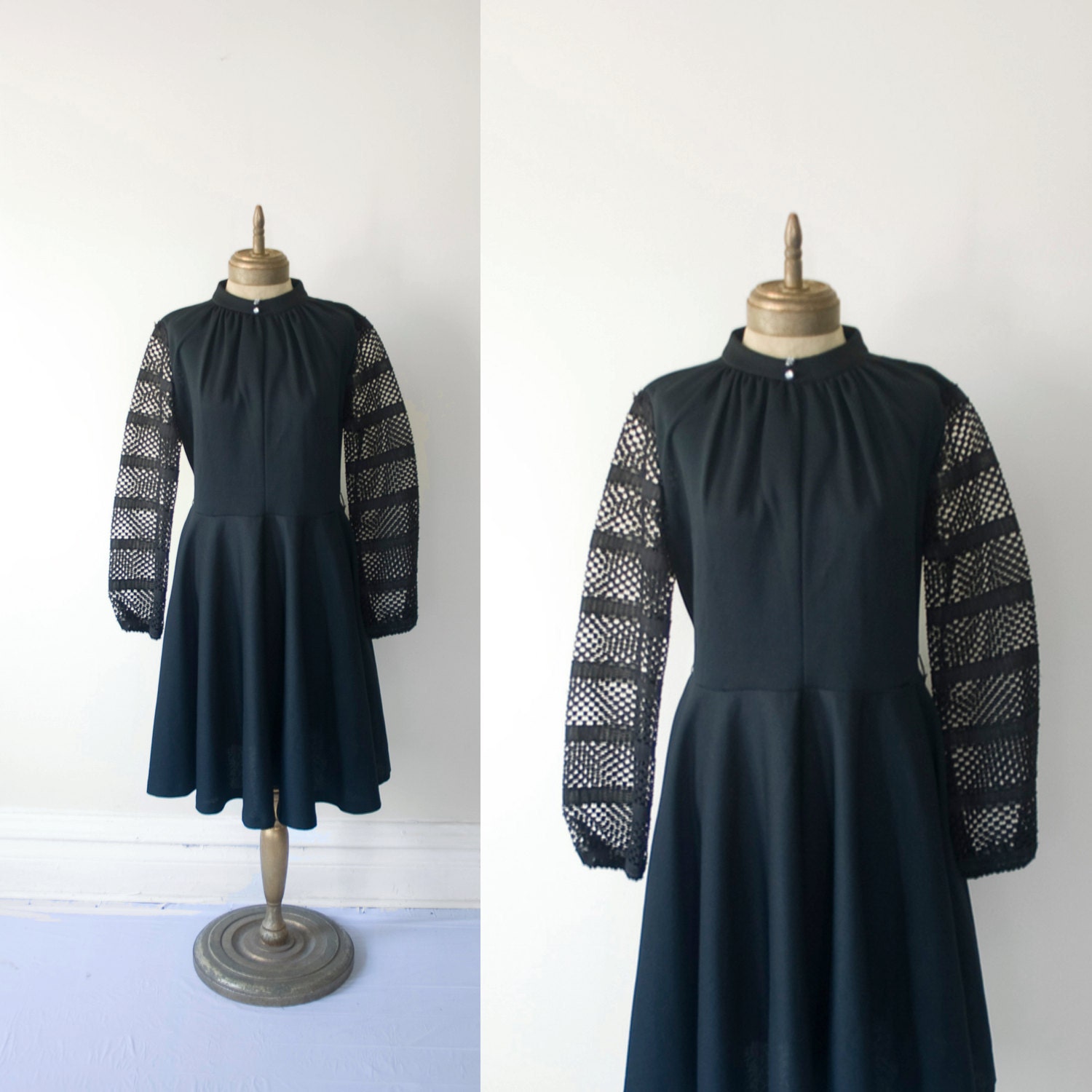 RESERVED for christin 1960s black lace sleeve party DRESS sz XL