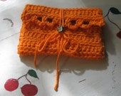 ORANGE WALLET CROCHET Envelope style Vintage Upcycle Cotton "Home is Where the Heart Is"