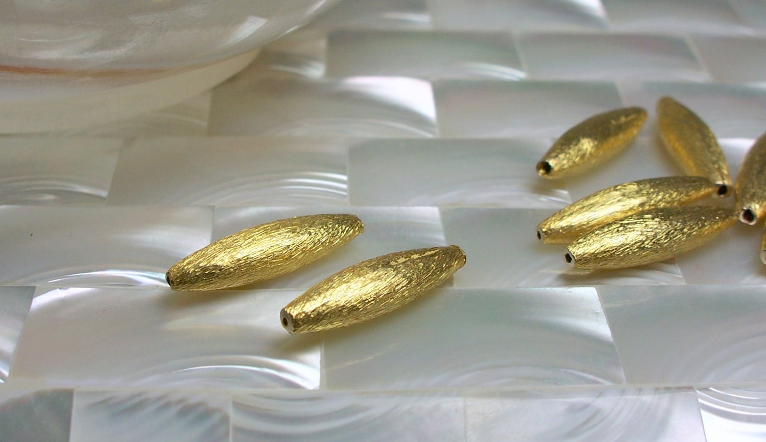 Gold Beads, Copper beads, Textured Beads, 2pcs, Slender beads, Jewelry Supplies, Jewellery Supplies