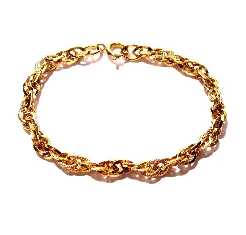 Vintage Chain Bracelet, Gold Metal Rope Chain, Costume Jewelry