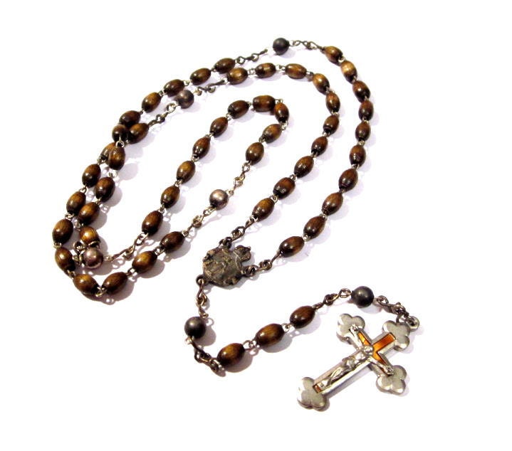 Vintage Rosary Beads   Wood Bead Celluloid By Vintagepennylane