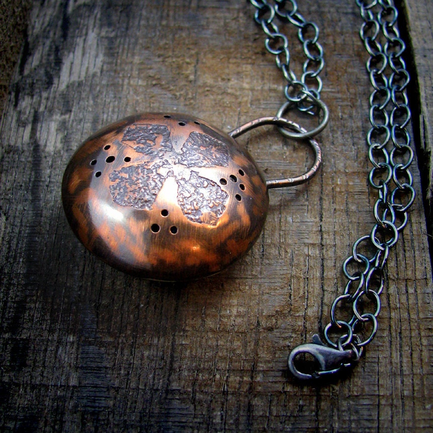 Aromatherapy Scent Locket Necklace- Etched Copper Cross - MADE TO ORDER