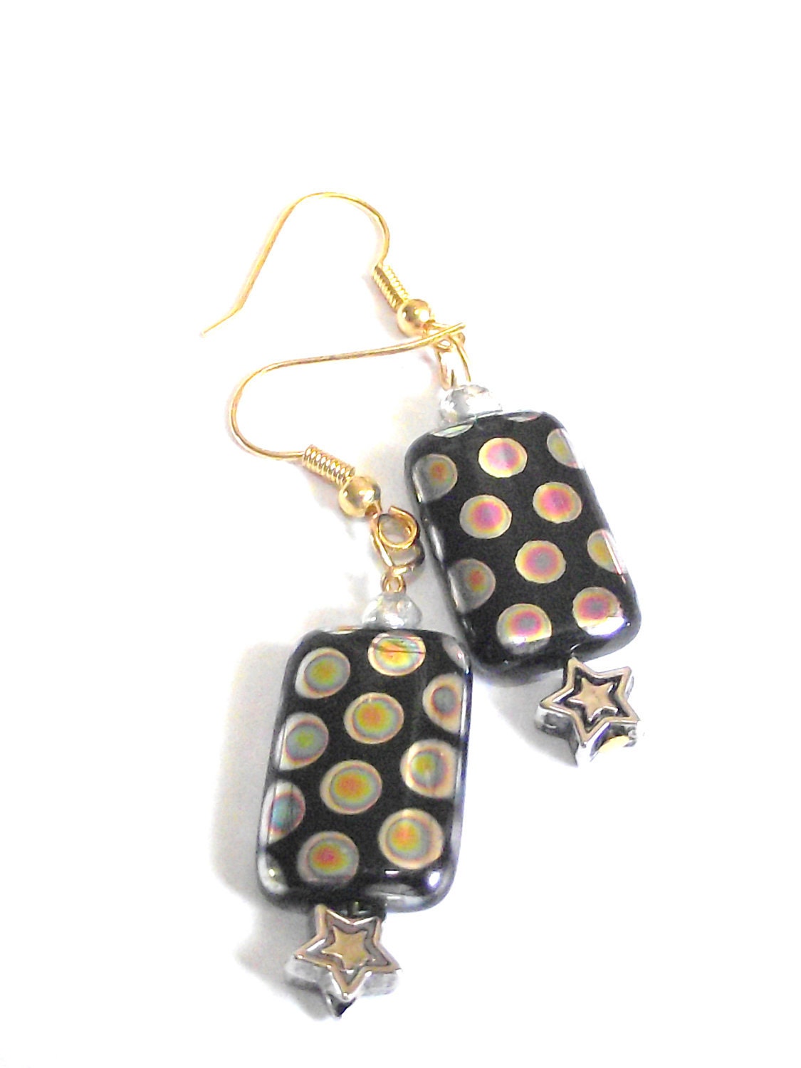 Rainbow earrings black with polkadots