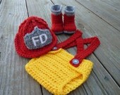 Custom Crochet Little Firefighter Set With Booties