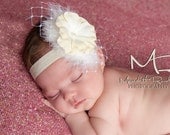 Newborn Headband-Baby Girls Headbands-Baptism Headbands-Christening-Ivory Headbands-Baby Headbands-Baby photo prop