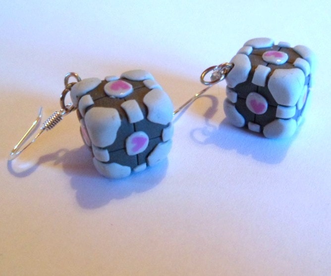 Weighed Companion Cube earrings
