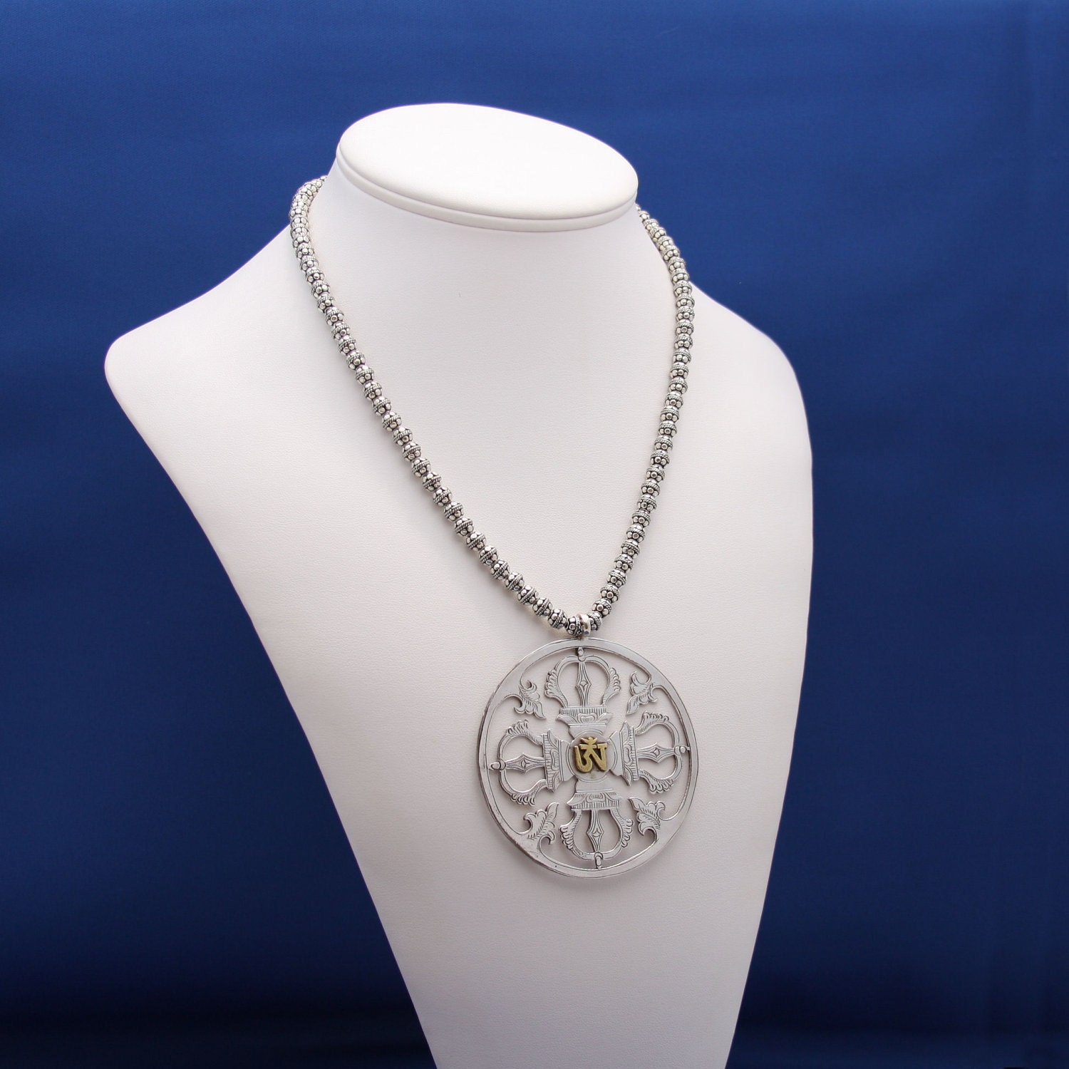 Om Silver Pendant Thai Hill Tribe Necklace Bold Statement Religious For Men Teens For Kids Women-Om