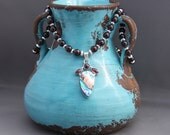 Garnet and Abalone Pendant Necklace January Birthstone 2nd Anniversary Strand Unique Statement-Picking Pomegranates
