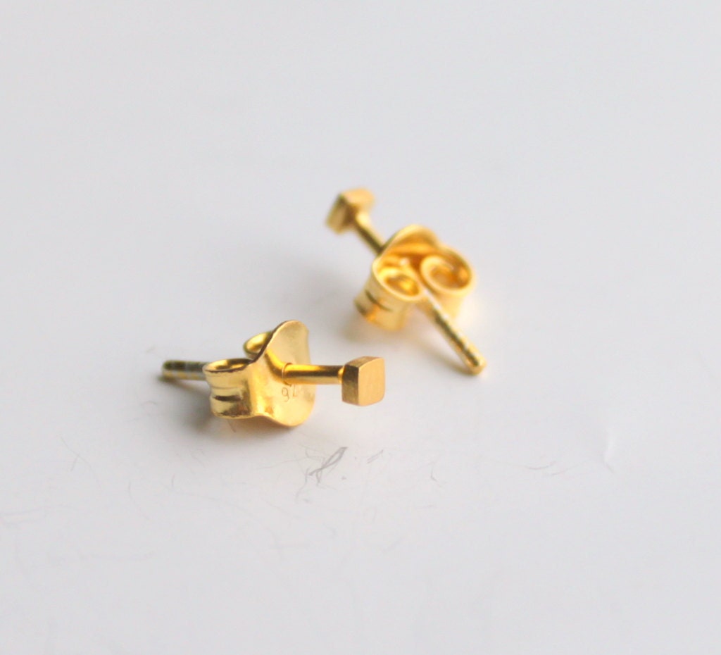 2mm Tiny Dainty Simple Geometric Square Stud Earrings Gold Plated Sterling Under 25