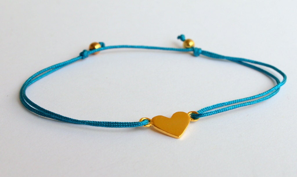 Arm Party Friendship Bracelet Delicate Gold Plated Sterling Heart Ocean Blue