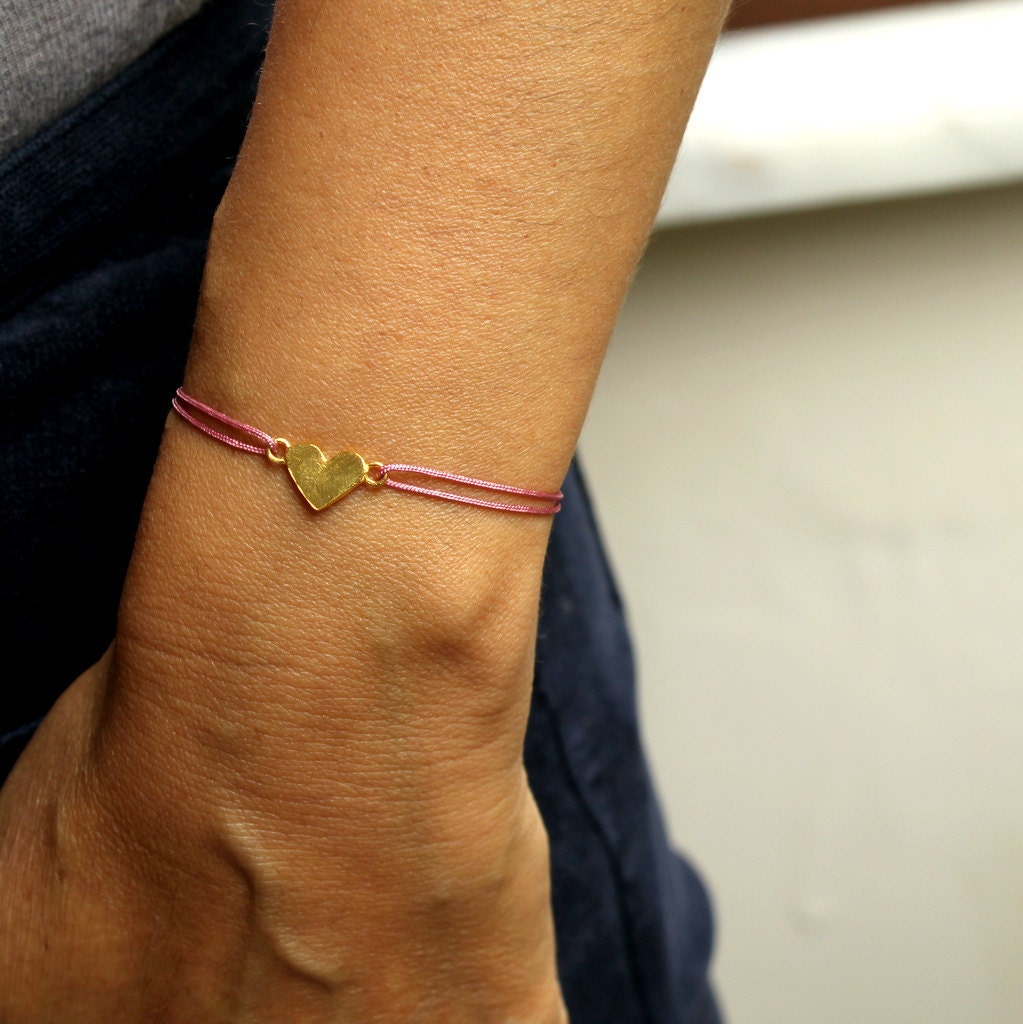 Friendship Bracelet Heart  Wish Love Gold Plated Sterling Pink