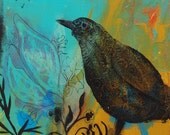 Interlude 20 x 20 Print Black Bird on Teal