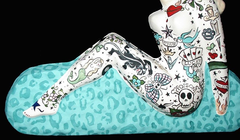 Tattooed Lady Wall Hanging ... Custom Hand Painted One of a Kind Decor