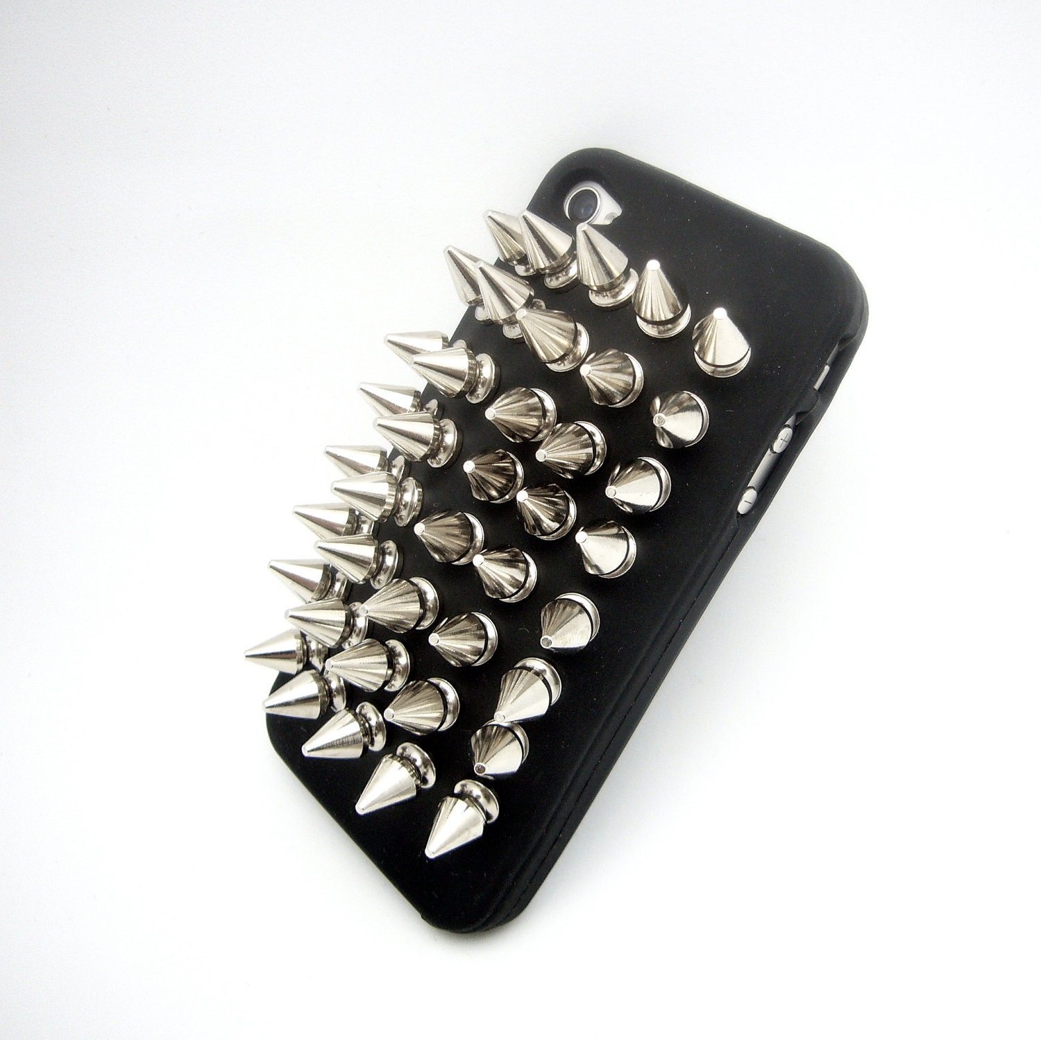 Weapon of Mass Communication:  Spiked and studded iPhone 4/4S/5 case in Black/Silver