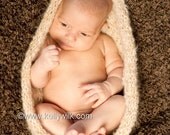 Newborn baby round pod cocoon beige light brown/oatmeal photography props unisex boy girl handmade knitted mohair