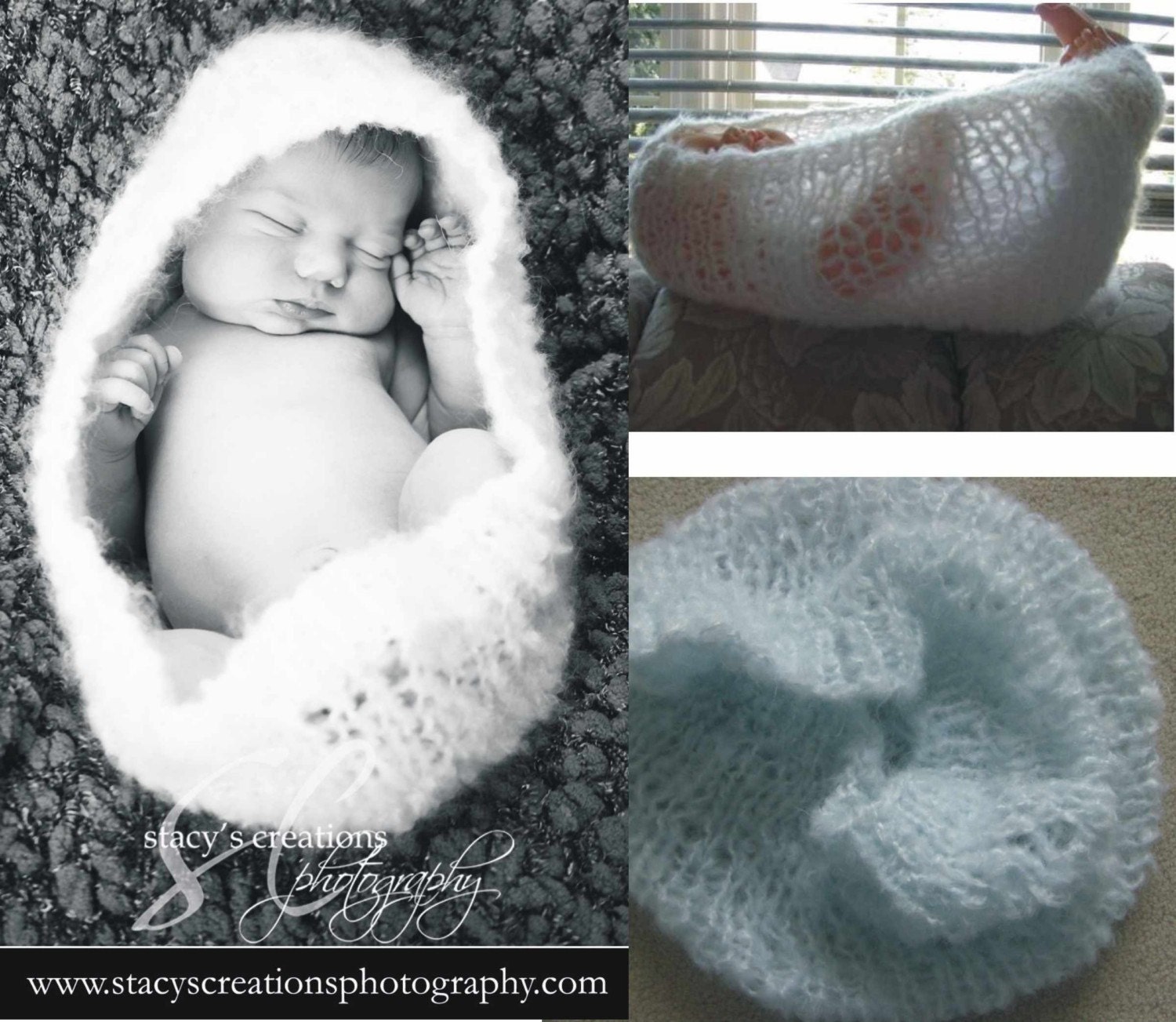 Newborn baby HALO BLUE  cocoon round pod photography props handmade mohair wool