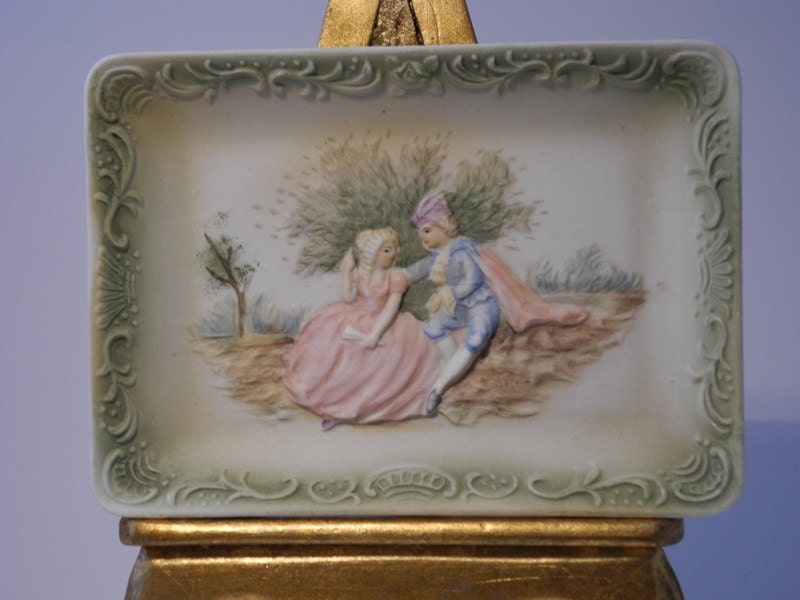 Vintage Pin Dish  With Courting Couple Raised Scene