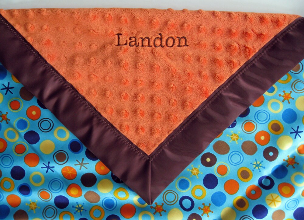 Orange Minky/Cirlce Ole Topaz Satin Baby Blanket