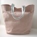 Tote Bag, Beach Bag - Blush Linen with Metallic Silver Leather Handles
