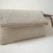Wristlet, Linen Clutch Purse - Natural Linen, Leather Wrist Strap (Brass Zipper)