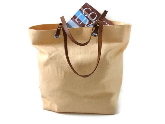 Beach Bag, Linen Tote Bag - Sunshine Yellow Linen with Leather Handles, Women's Handbag, On Sale, Free Shipping