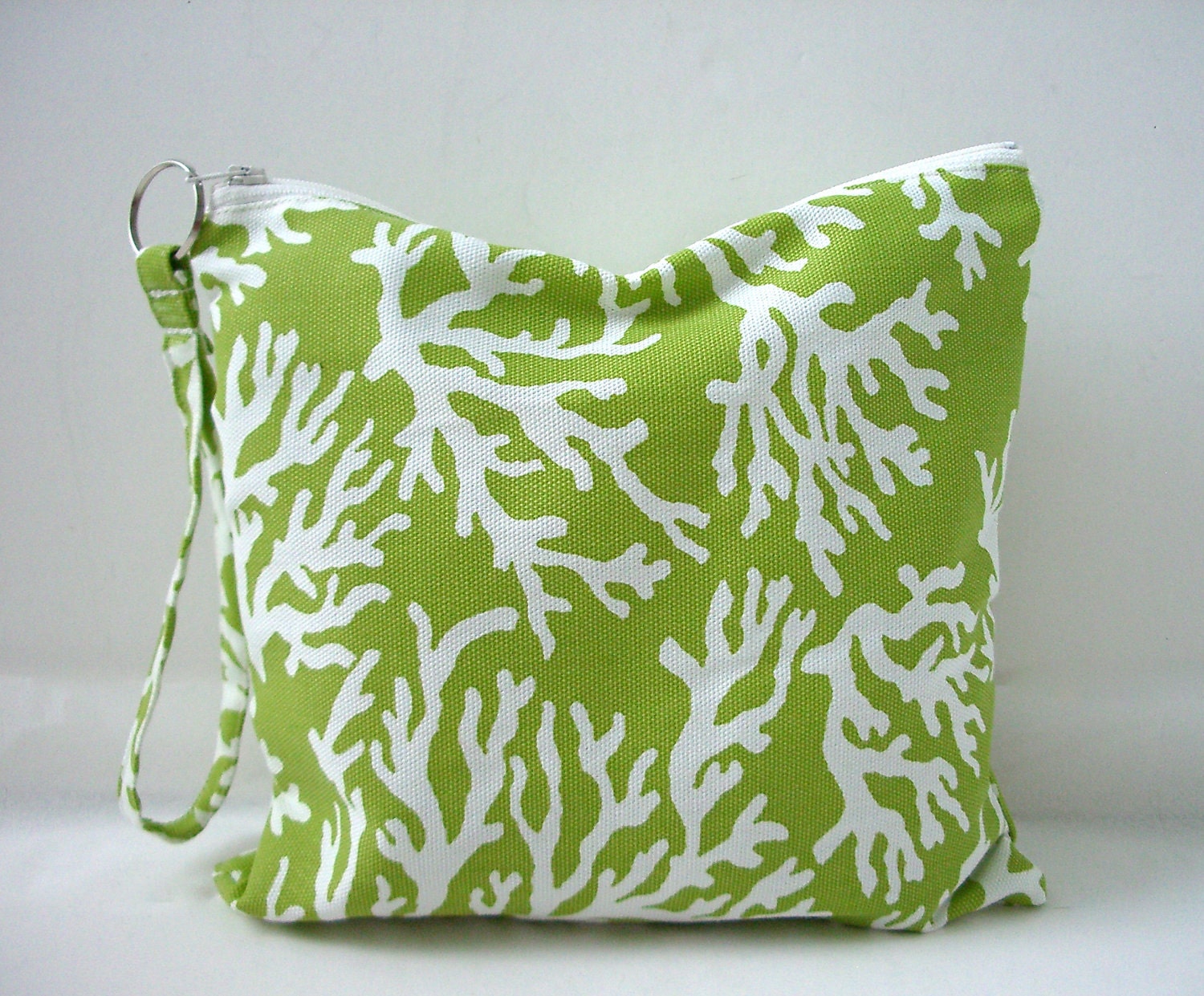 Utility Pouch - Water resistant bag, Fresh Green and White Coral Print