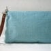 Simple Linen Clutch Bag - Mineral Blue with Leather Wrist Strap