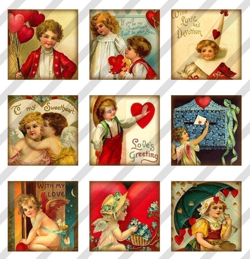 Digital Collage Sheet 48 1X1 Charms Inchies Valentine Cards (Sheet no. FS78) Instant Download