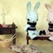 Baby Pink Bunny with Striped Knitted Sweater