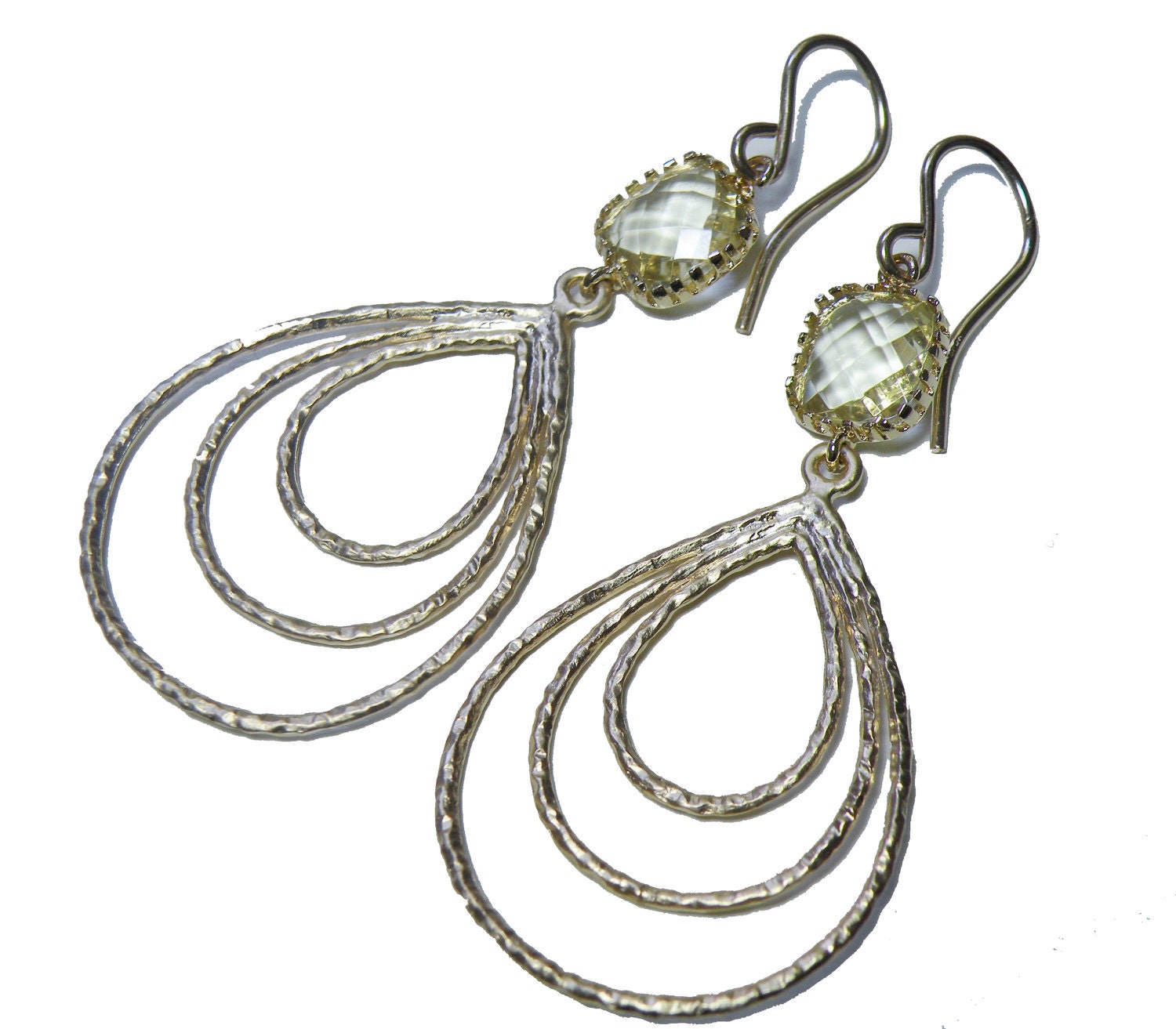 Jonquil Topaz Teardrop Dangle Earrings 16K Matte Gold