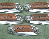 Personalized Laser Engraved Rosewood DecoGrip Hunting/Pocket Knife With Carrying Pouch Best Man Groomsman Birthday Fathers Day