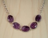 Handmade Chain and Amethyst Necklace - Foxtail Chain, Loop-in-Loop Chain - Anniversary - Birthday - Gift - Under 150 Dollars