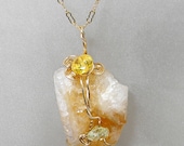 Citrine Point And Cubic Zirconia Pendant On Gold Filled Chain - November Birthstone - Gem Stone - Geode - Wire Wrapped - Anniversary