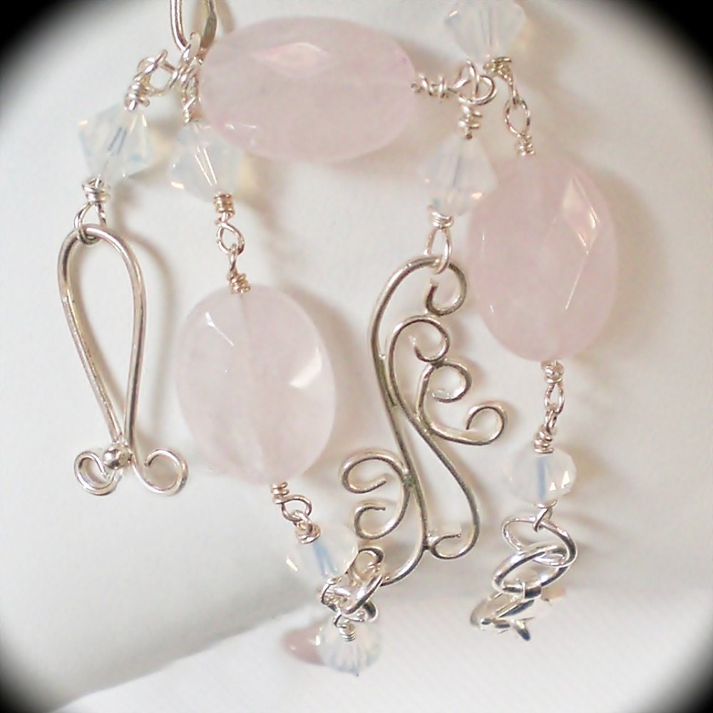 Rose Quartz and Crystal Filigree Y-Drop Necklace - Delicate - Birthday - Anniversary
