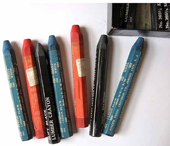 Box of 1950's Vintage Dixon's  Lumber Crayons in Red, Blue and Black