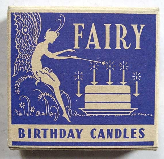1950 Vintage Unused Box of Fairy Birthday Candles, Fairy, Cake Silhouette, Mint Condition