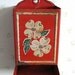 1940's Vintage Tin Kitchen Match Holder in Bright Red with White and Green Flower Front for Your Wall Decor