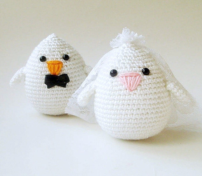 Wedding Cake topper Plush  Bride and Groom Birds valentine love