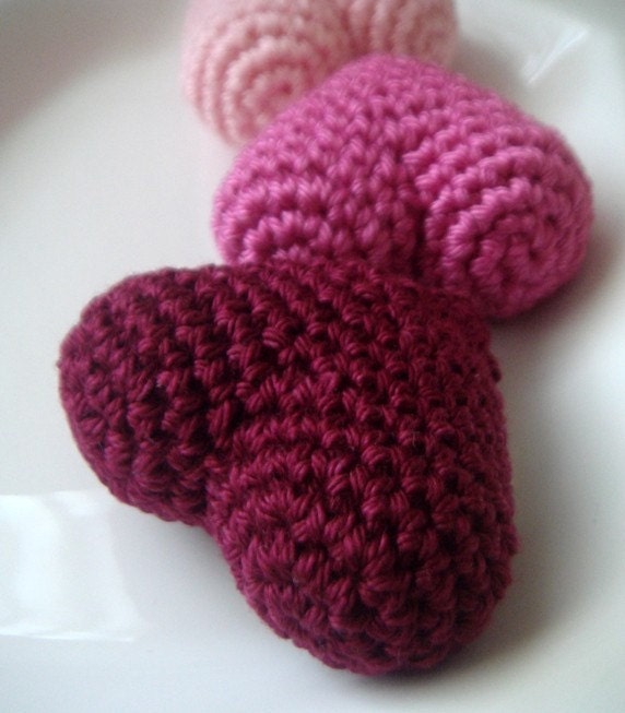 Crocheted pink valentine hearts set of 3