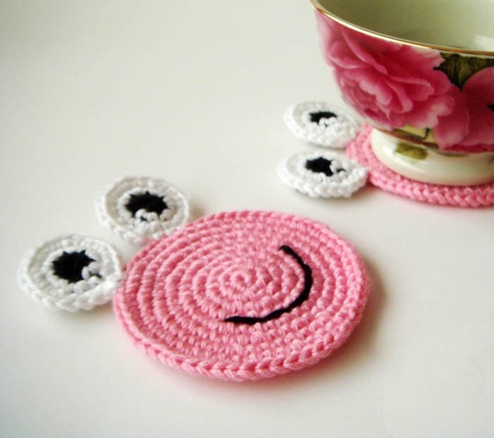 Pink Frog Coasters set of 2 all natural