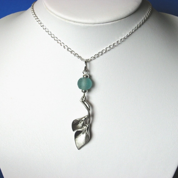 WHITE GOLD PLATED Calla Lily Necklace w Sterling Silver NECKLACE and ...