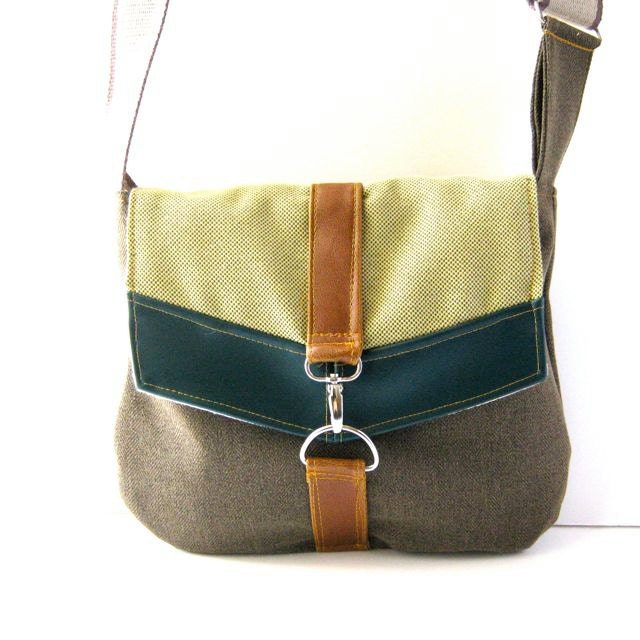 Satchel // Brown Herringbone Tweed - Lime Green Tweed - Teal Vegan Leather // Made to Order