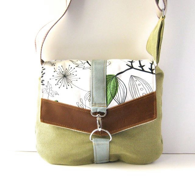 Satchel // Lime Green Tweed - Doodle Leaf Cotton // Made to Order