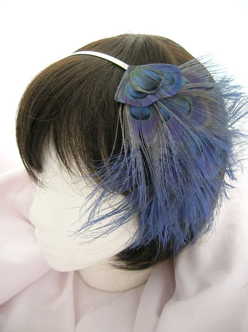 Royal Blue peacock  feather fascinator - Ballari design - CHOOSE headband, comb, elastic band, or  hair clip  CUSTOM COLORS available