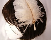 Princess Abati feather headdress - headband, comb, or, clip fascinator made of ostrich feather, goose feathers, and vintage button