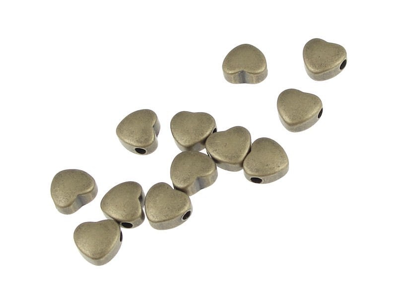 Antique Brass Heart Beads - 12 Brass Oxide Side-Drilled Heart Beads (FSAB80)