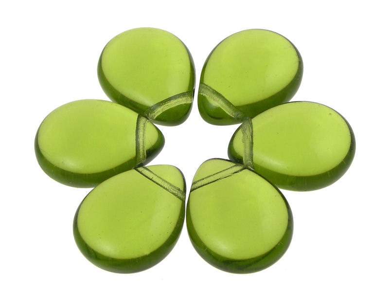 6 Olive Green Briolettes Czech Glass Teardrops Olivine Beads Briolette Beads 16mm x 12mm Pressed Glass